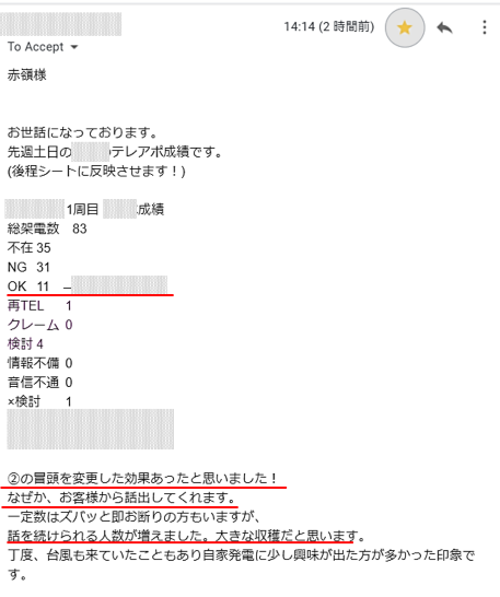 テレアポ成果報告　太陽光発電営業