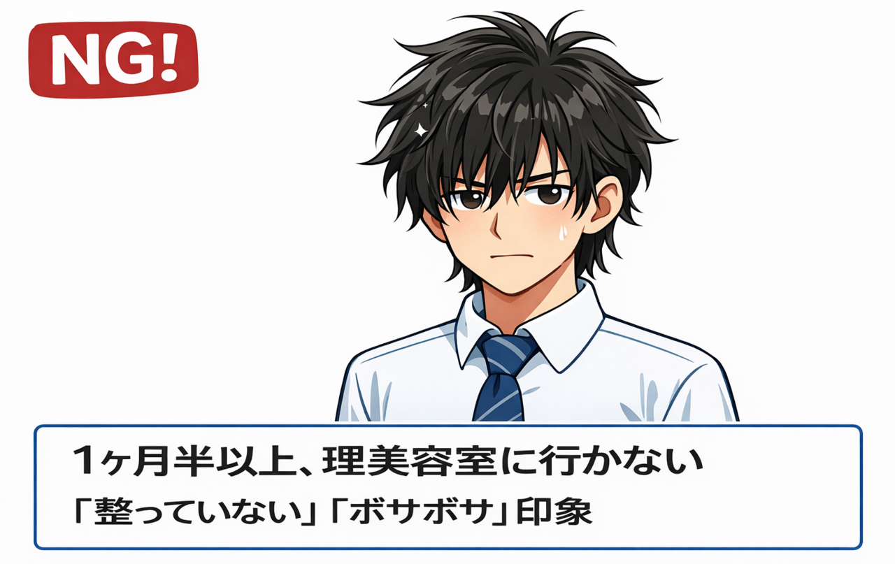 営業の髪型NG例1 1ヶ月半以上、理美容室に行かない
