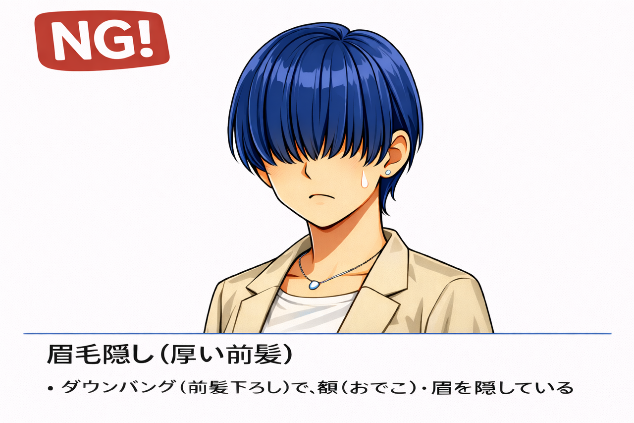 営業の髪型NG例6 眉毛隠し