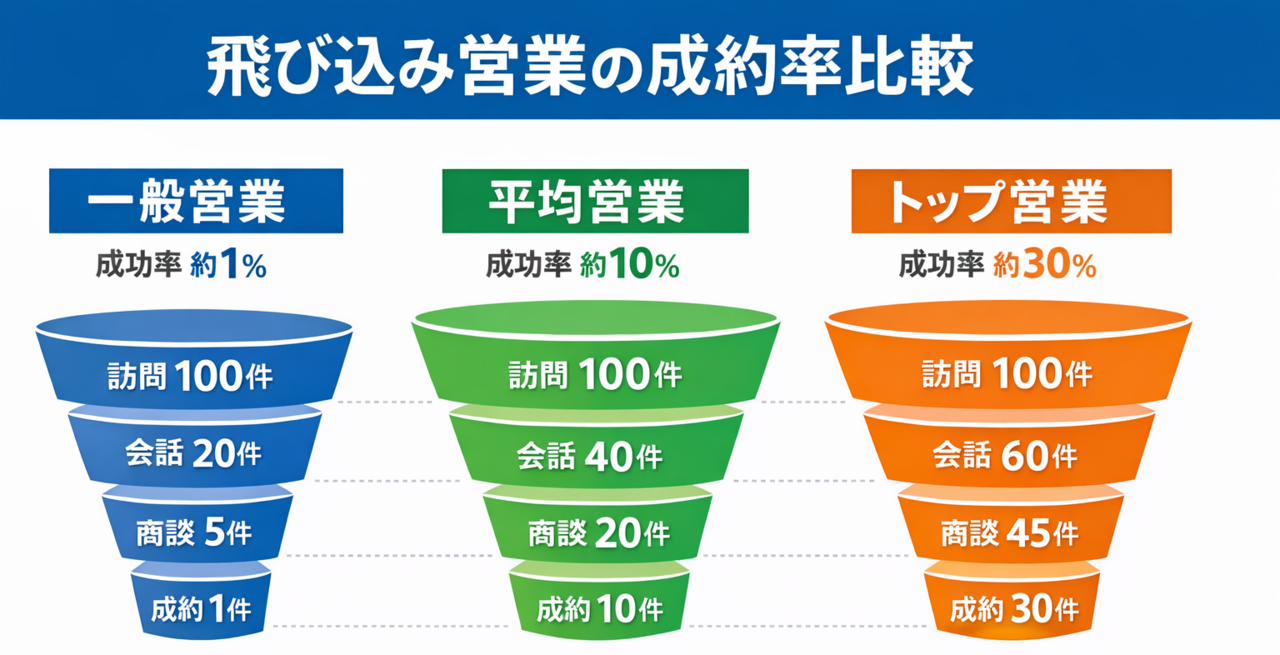 飛び込み営業の成約率ファネルトップ営業との比較